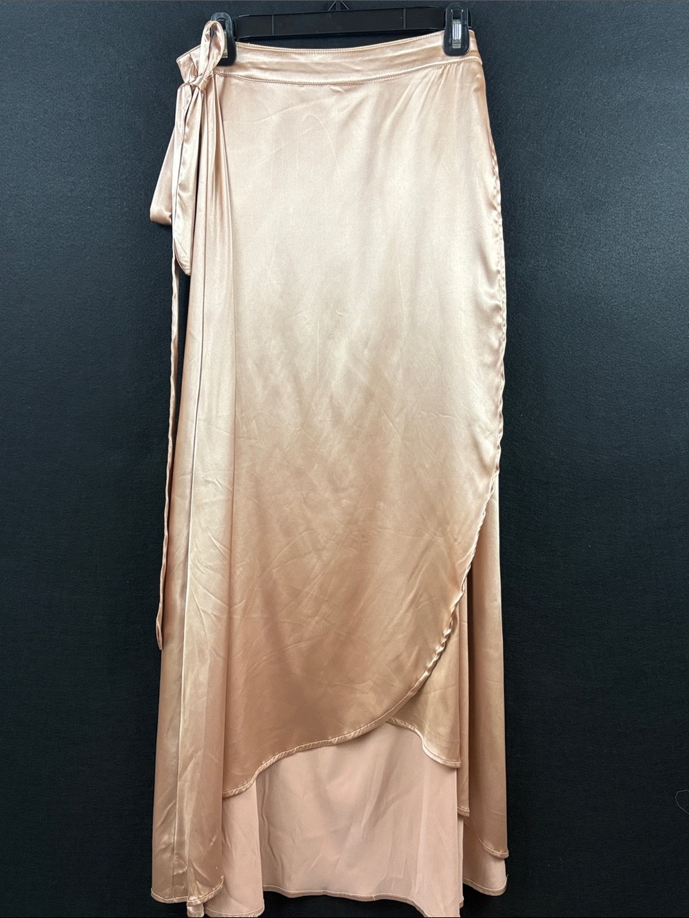 in loom High-Low Satin Wrap Maxi Skirt in Champagne Gold Size Large